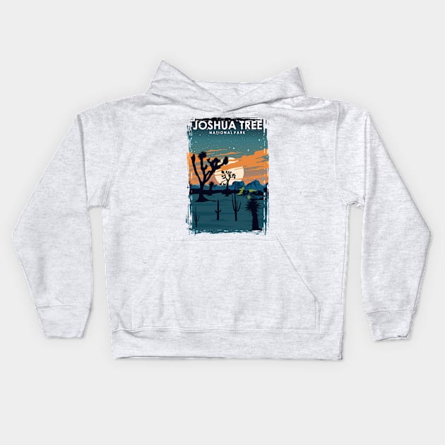 Joshua Tree National Park at Night Vintage Minimal Travel Poster Kids Hoodie by jornvanhezik